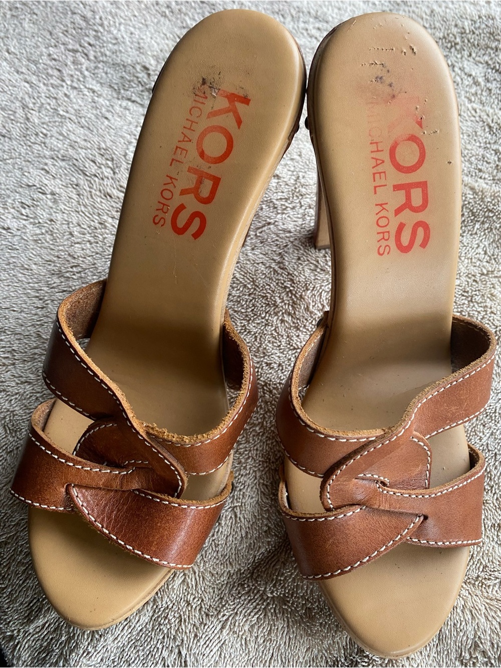 Vintage KORS Michael Kors Leather Wooden Platform Clog Sandals - Made in Italy 7